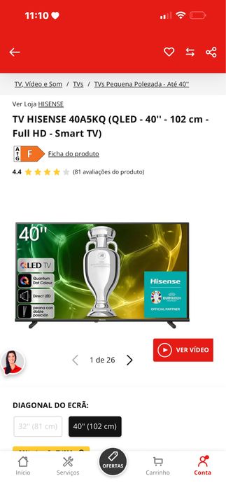 TV HISENSE QLED 40” com defeito – Preço baixo