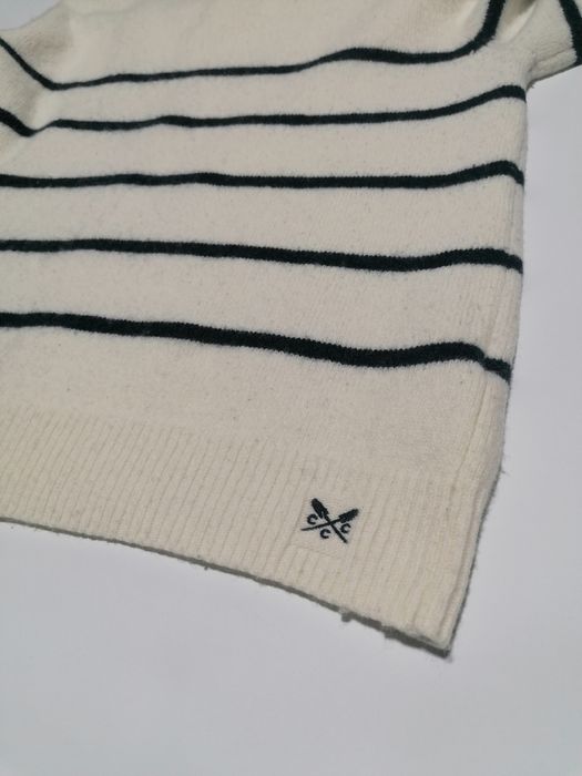 Sweter Crew Clothing 80% Wełna Lambswool Paski Breton Navy