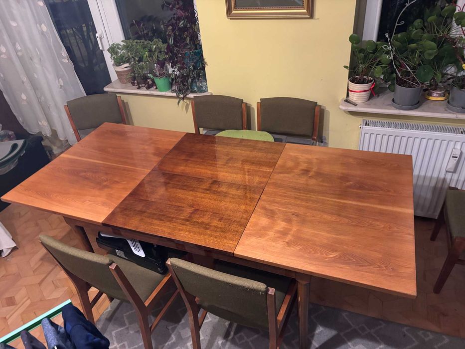 Stół rozkładany PRL + 6 krzeseł