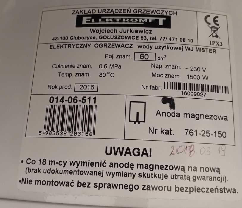 Elektryczny ogrzewacz wody MISTER 60
