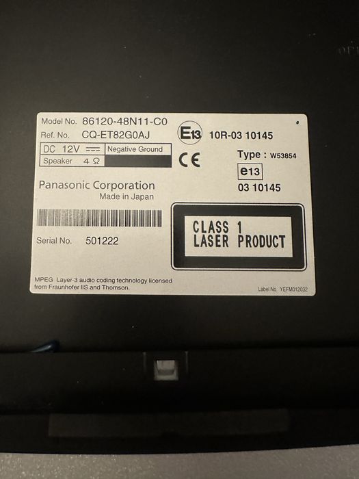 штатна автомагнітола Panasonic CQ-ET82GOAJ / Toyota