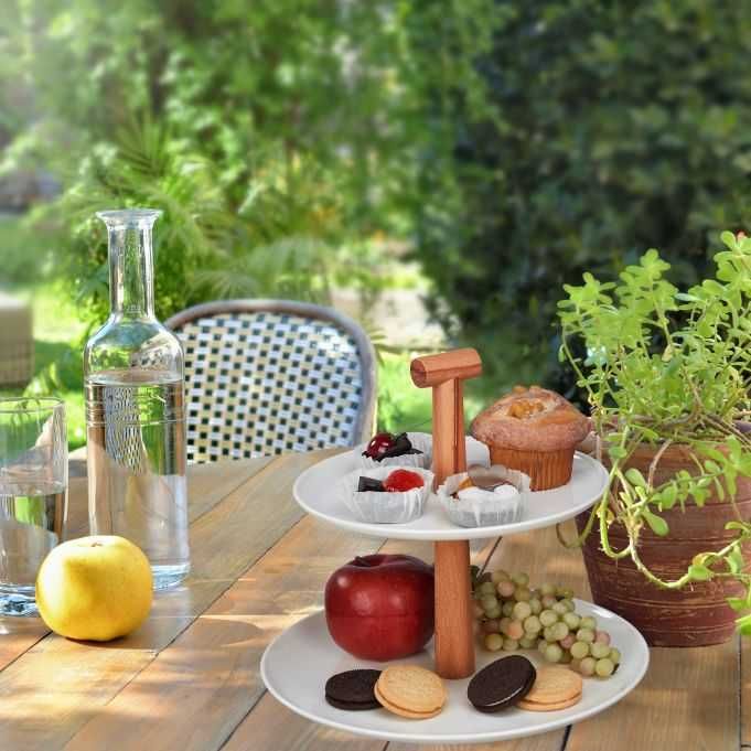 Etażerka 2-poziomowa plastik & drewno