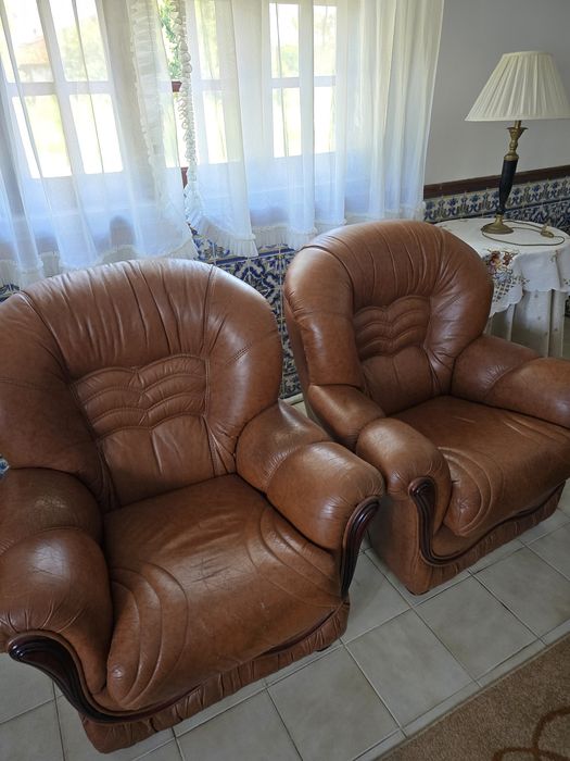 Sofás em pele castanha