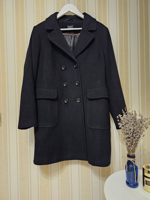 Чорне двобортне шерстяне пальто  M&S  розмір 3xl