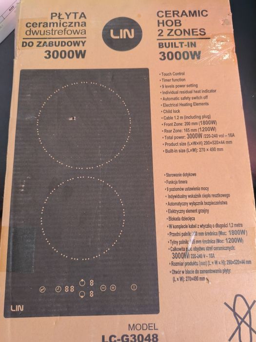 Płyta ceramiczna 2-polowa LIN, LC-G3048 – 3000W – NOWA