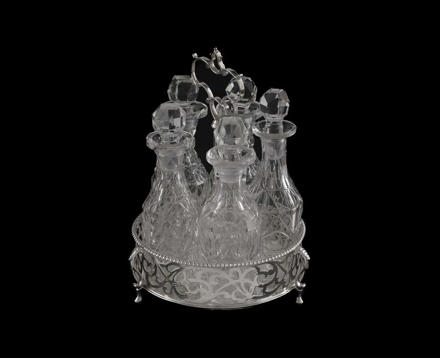 Conjunto para condimentos em vidro e prata