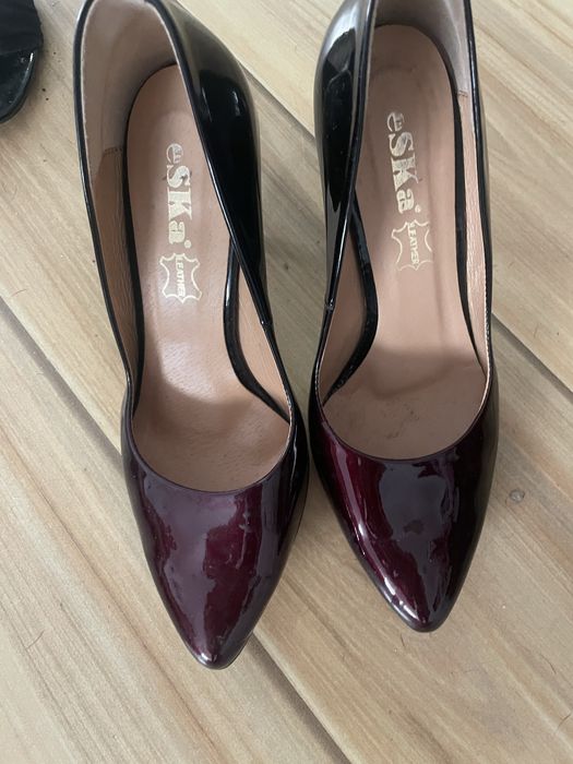 Szpilki Essy skorzane Bordo