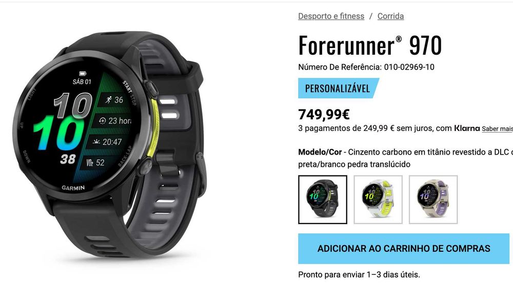 GARMIN Forerunner® 970 Novo na Caixa