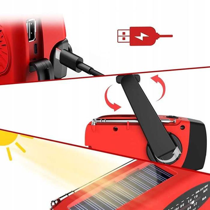 Awaryjne radio solarne ręczne z dynamem latarka powerbank