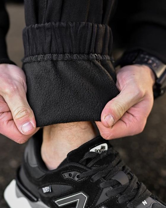 Чорні міські теплі чоловічі зимові штани джогери stone fit black