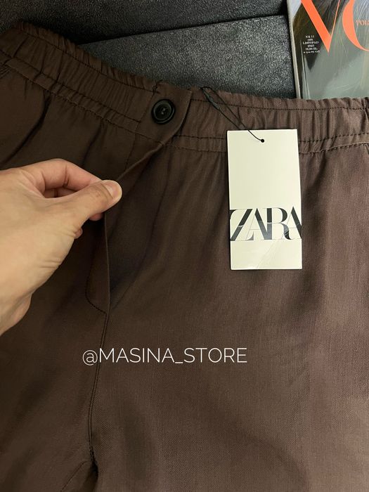 Нові брюки штани Zara S широкі льон коричневі оригінал Зара шоколадні