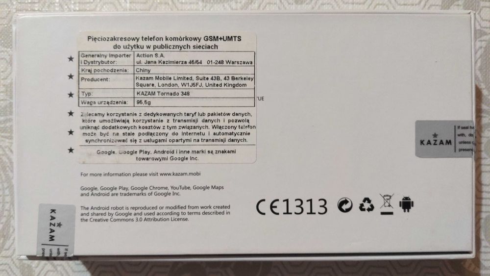 Smartfon KAZAM Tornado 348 (uszkodzony przycisk)