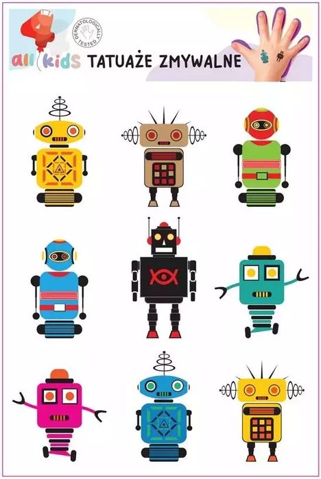 Tatuaże zmywalne dla dzieci Roboty. All4Kids. Nowy Produkt