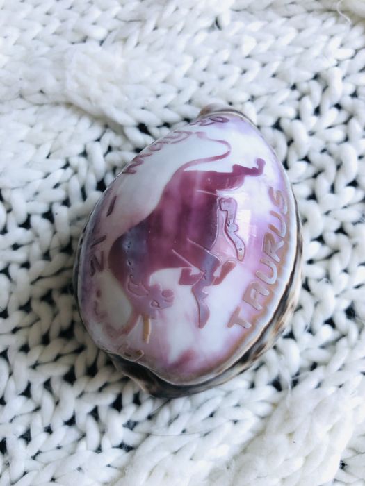 Muszla Cypraea tigris lyncicrosa z grawerem 3D zodiaka Byk