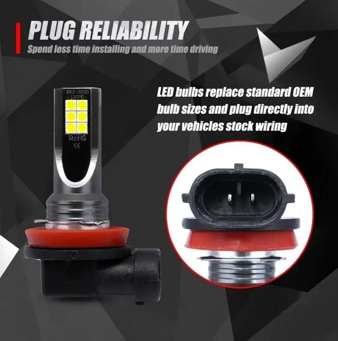 LED Протитуманні лампи H8 H11 H16 – 6000K, 12×3030SMD – 360° світло