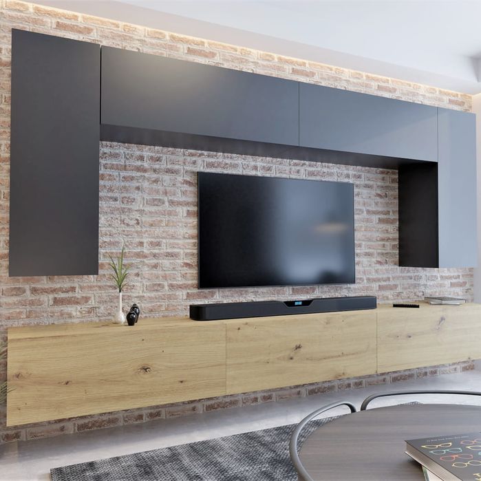 Zestaw mebli meblościanka do salonu Smart kolor Czarny + Artisan