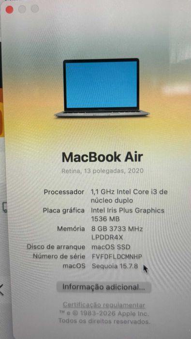 Macbook Air 13" 2020, Core i5 - 1.6Ghz, 8Gb RAM , 256Gb SSD