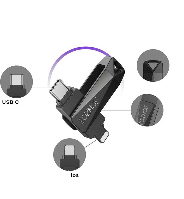 EOZNOE Pendrive USB 256GB USB C- Lightning