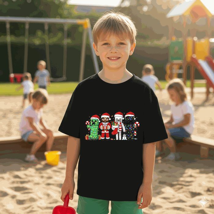 Koszulka dziecięca czarna świąteczne minecraft prezent święta 128