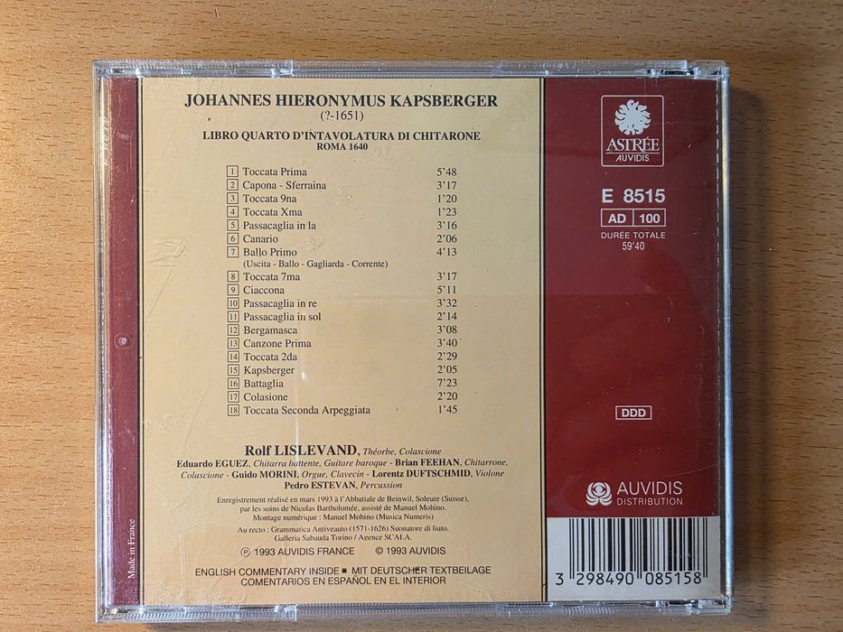 CD de música "Libro Quarto d'Intavolatura di Chitarone" de Kapsberger