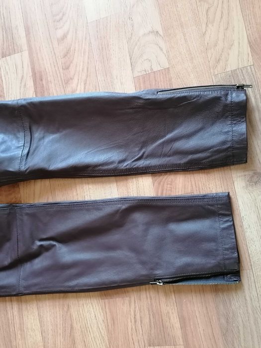 Spodnie skórkowe XS damskie brązowe prawdziwa skóra, brąz