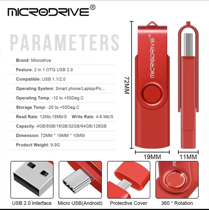 USB Флешка 2в1 128ГБ Type-C/USB для телефону, комп'ютера OTG Microdriv