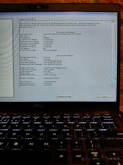 Dell Latitude 5400/I5/16Gb/256gb/14FHD