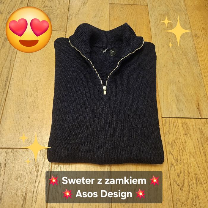 Granatowy Sweter z zamkiem Asos