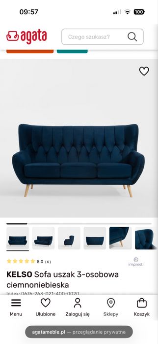Sofa uszak 3 osobowa ciemnoniebieska granat kelso