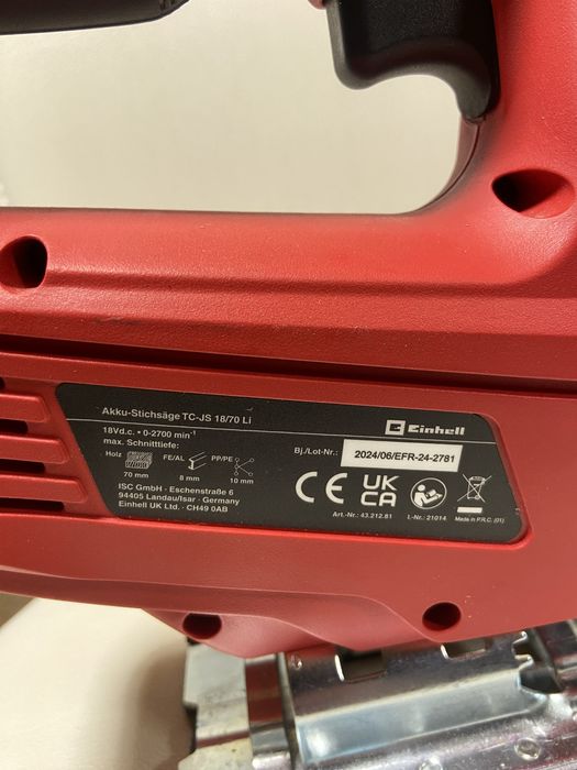 Акумуляторна лобзикова пила Einhell TC-JS 18/70 Li - Нова