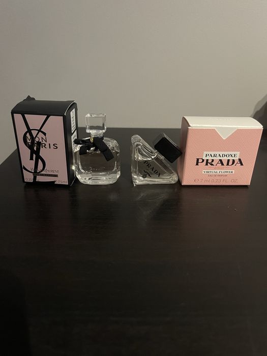 Miniaturki perfum: Yves Saint Laurent Mon Paris 7.5ml, Prada Paradoxe Virtual Flower 7ml perfumy