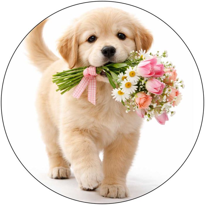 Opłatek na tort Pies Piesek Psy Kwiaty Róże