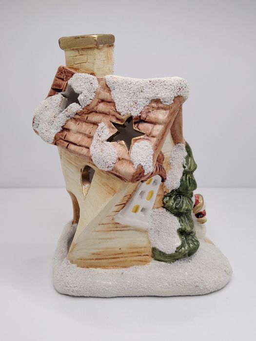 Подсвечник домик зимний новогодний светильник керамика