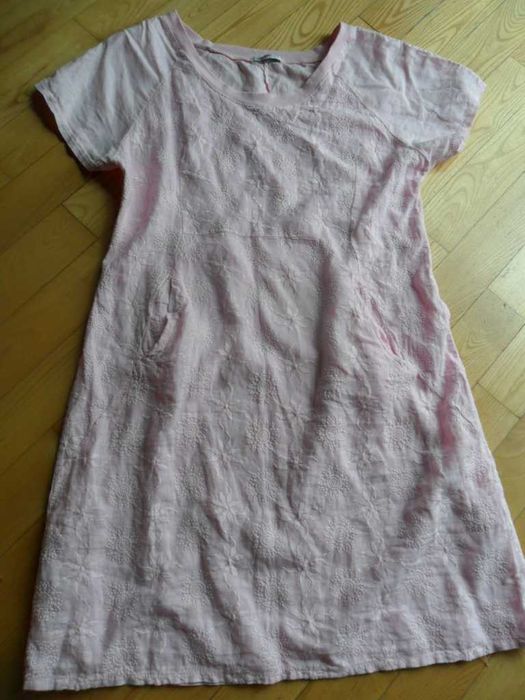 Mapp jeans-pudrowa lniana sukienka XL/100% len