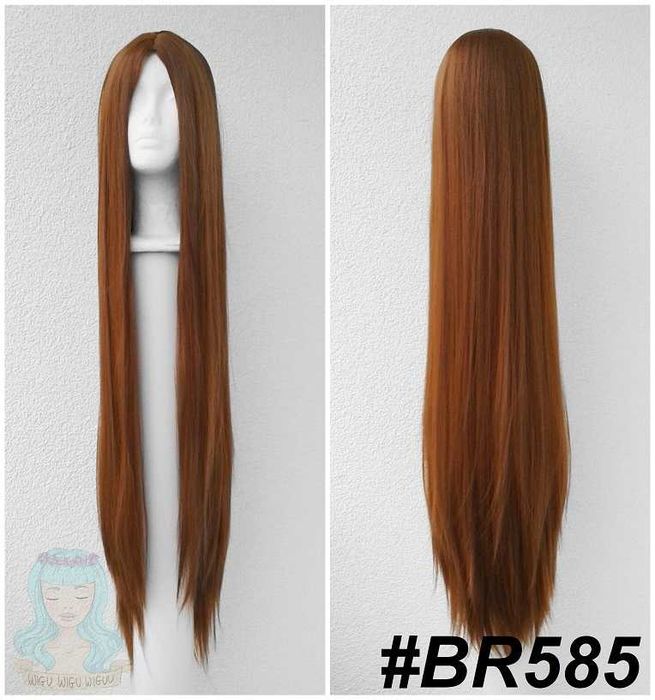 Brązowa długa 100cm prosta peruka z przedziałkiem cosplay brązowy wig
