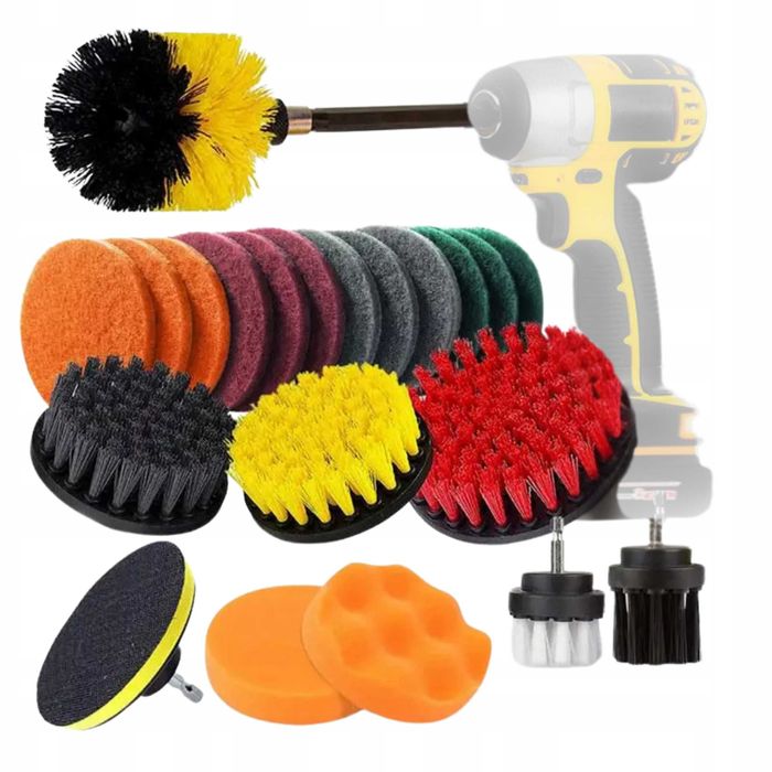 SZCZOTKI CZYSZCZĄCE 22 elementy Polerka Zestaw szczotek na wkrętarkę