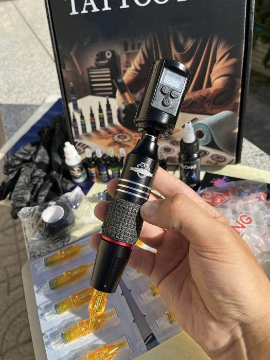 Kit Tatuagem Tattoo Pen Completo, C/ Pele Treino/Tintas/Agulhas/ Etc