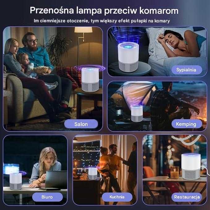 Lampa Owadobójcza UV Pułapka na Komary Muchy Wentylator USB