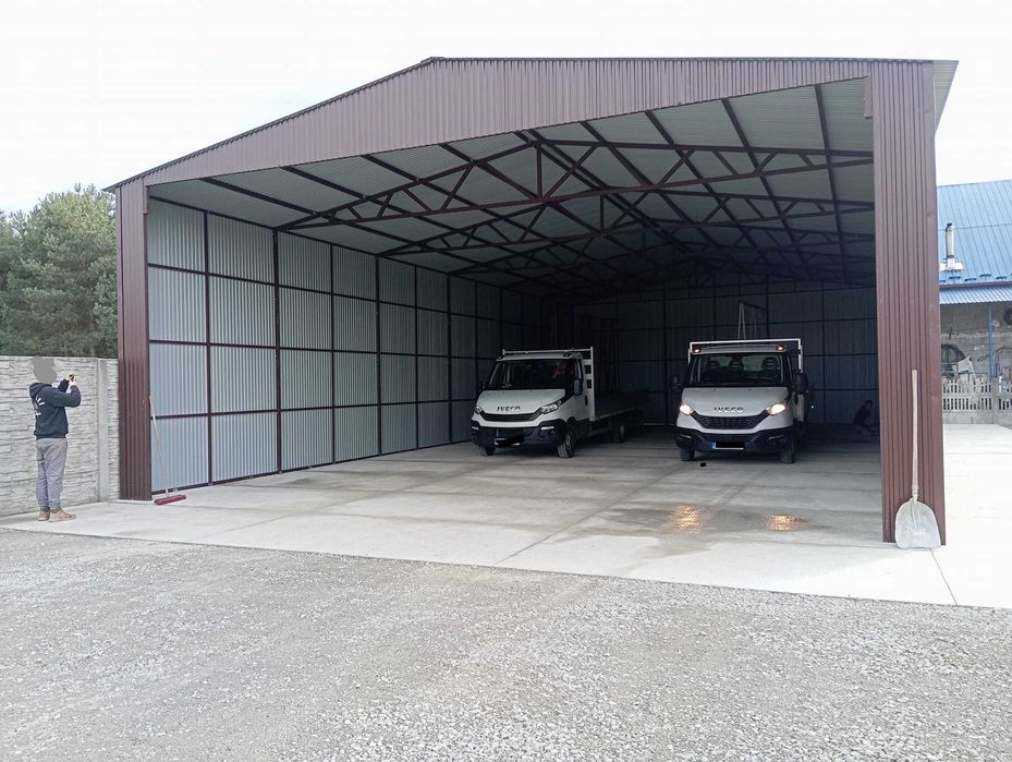 Wysoki Grafitowy Garaż Blaszany- Magazyn Wiata - Hala  – GRZYWSTAL