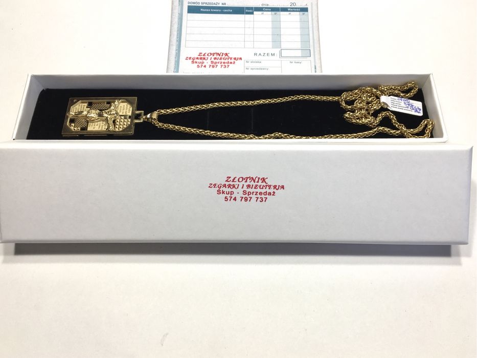 Złoty męski łańcuszek z zawieszką w 3D•pozłacany ogniowo próba 585 14K