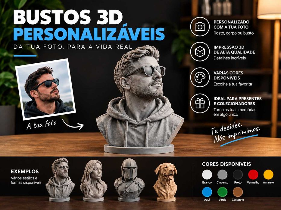 Busto 3D Personalizado a partir de Foto | Prenda Especial | Várias Cores