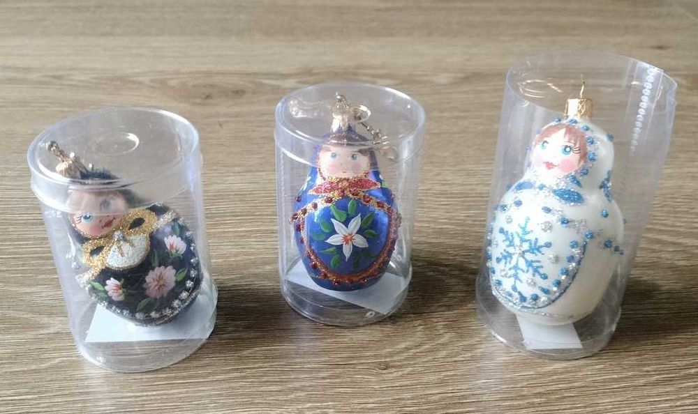 Trzy bombki matrioszki ludowe ręcznie wykonane