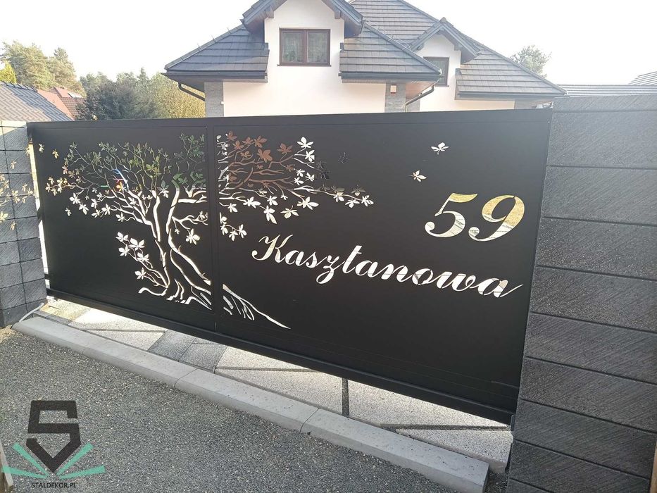 Brama przesuwna 4x1,5m wycinana laserowo, CNC,  panelowa.