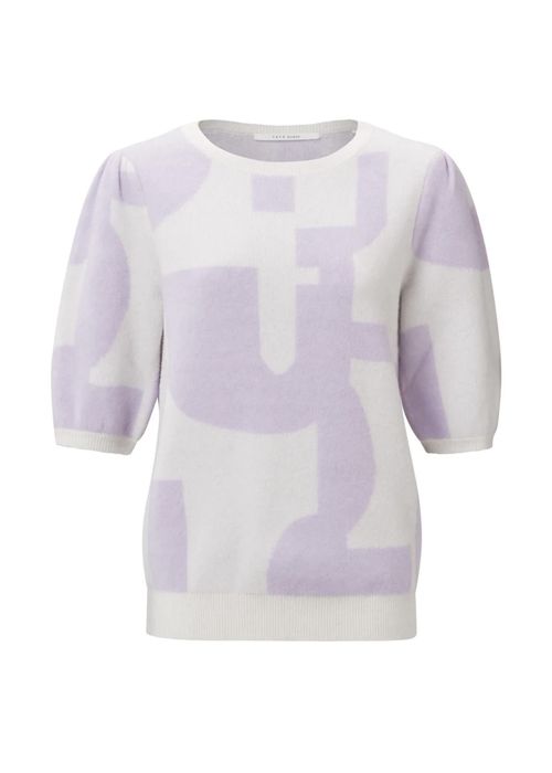 L Шерсть 20% лавандовий жакардовий джемпер Yaya з рукавом ліхтариком