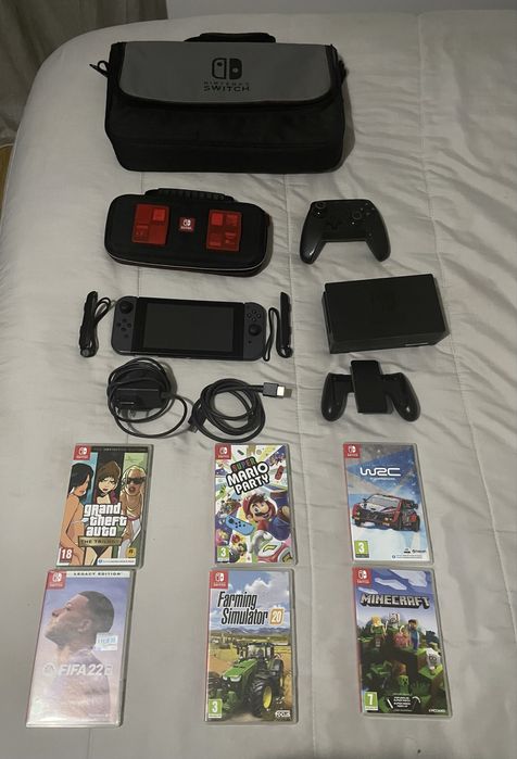 Nintendo Switch + 6 Jogos + Pro Controller + Caixa- como nova