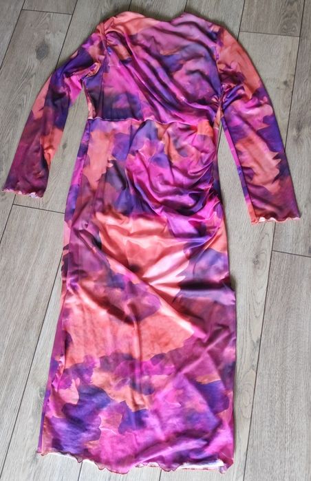 Elastyczna różowa sukienka siateczka marszczona maxi r 40 L 42 Xl