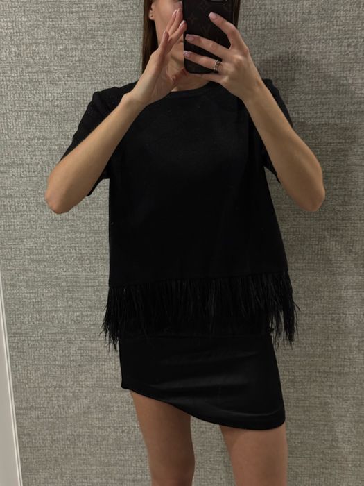 Святковий топ з пірям натурпльним і люрексовою ниткою на s/xs