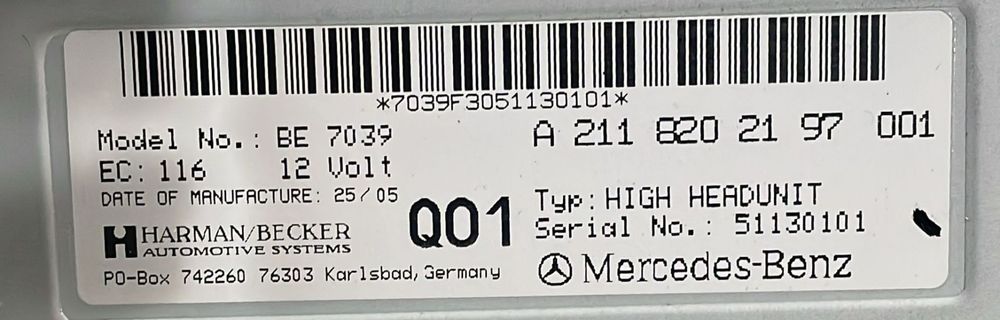 RADIO MERCEDES-BENZ CLASS - E (W211) [01-09]