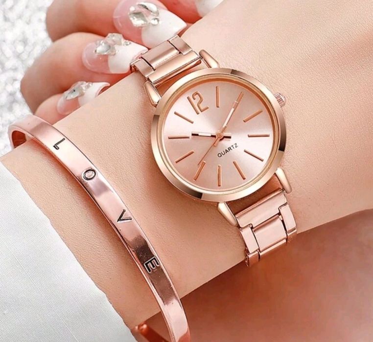 Conjunto relógio + pulseira aço inoxidável