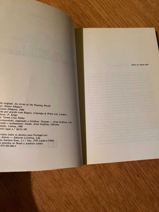 UM ARTISTA DO MUNDO TRANSITÓRIO       Kazuo Ishiguro     1ª edição